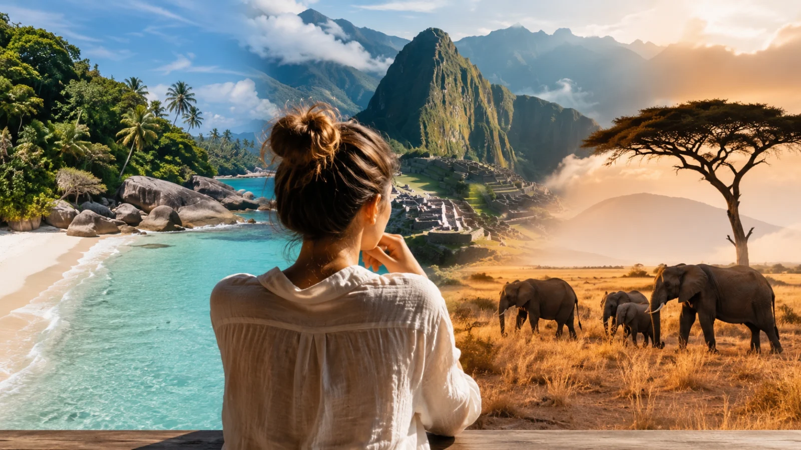 Viaggiatore davanti a un paesaggio evocativo che richiama mare, scoperta e avventura, simbolo della scelta tra diversi modi di vivere una vacanza