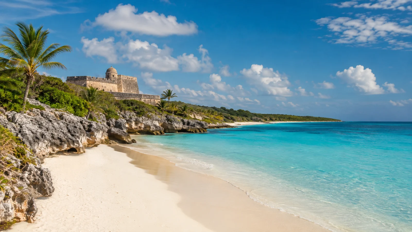Costa incontaminata della Repubblica Dominicana meridionale, tra mare caraibico e natura, simbolo di un viaggio verso Bahía de las Águilas.